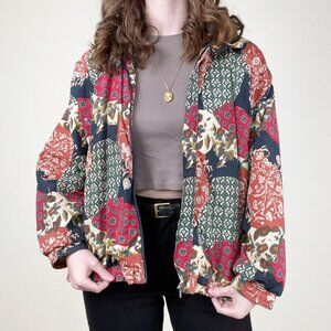 Vintage Patchwork Bomber Jacket Coat Light Floral Quilted Style Oversized Hippie